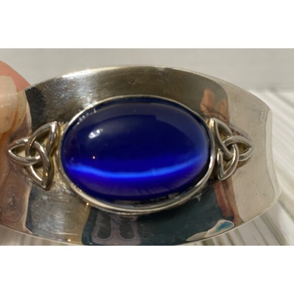 Vintage Silver Cuff Bracelet With Blue Stone & Celtic Knot Designs Unique - Picture 7 of 9